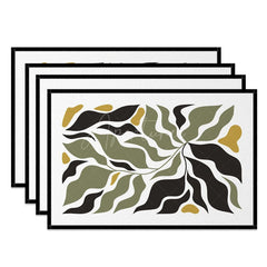 Aperturee - Aperturee Black Border Abstract Plant Leaves Set of 4 Placemats