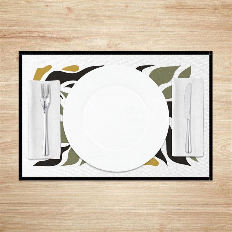 Aperturee - Aperturee Black Border Abstract Plant Leaves Set of 4 Placemats