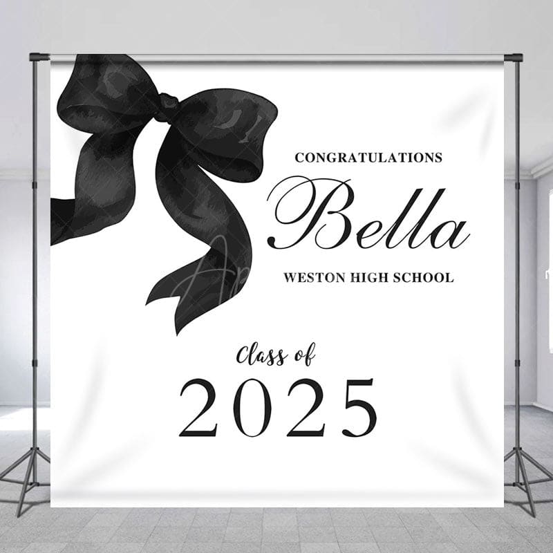 Aperturee - Aperturee Black Bow Class of 2025 Custom Graduation Backdrop