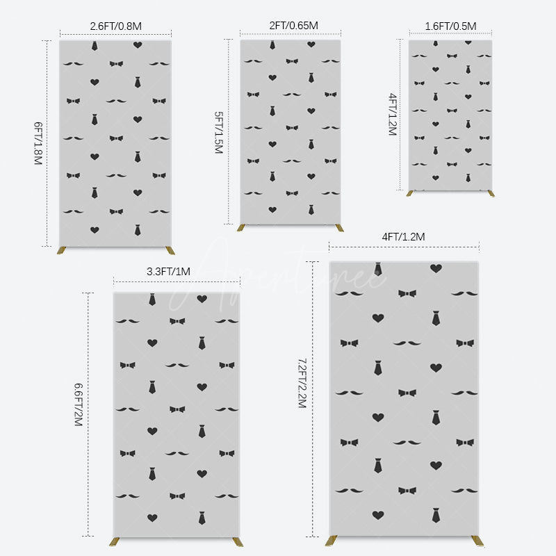 Aperturee - Aperturee Black Bow Tie Heart Beard Fathers Day Rectangle Backdrop