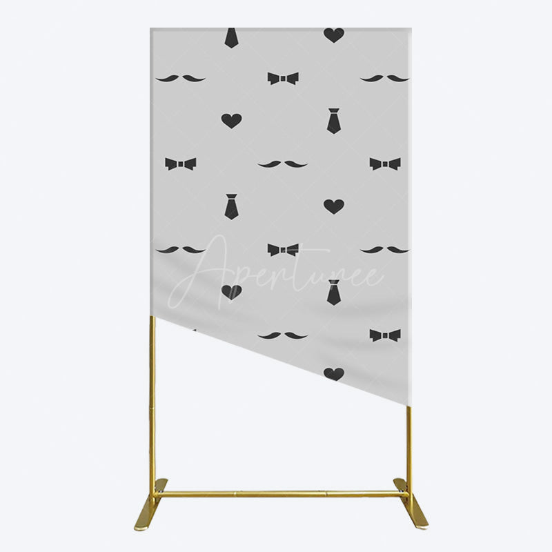 Aperturee - Aperturee Black Bow Tie Heart Beard Fathers Day Rectangle Backdrop