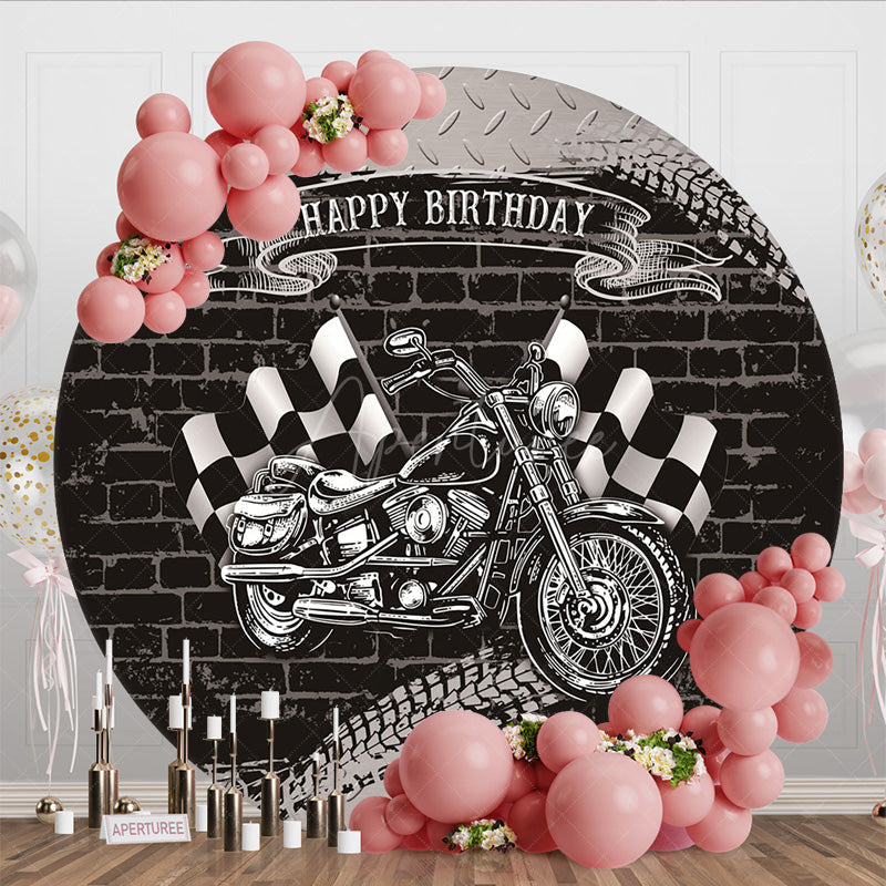 Aperturee - Aperturee Black Brick Motorcycle Birthday Round Backdrop