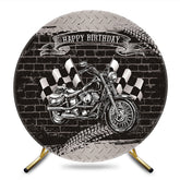 Aperturee - Aperturee Black Brick Motorcycle Birthday Round Backdrop