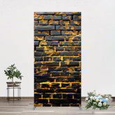 Aperturee - Aperturee Black Bricks Wall Golden Engraved Rectangle Backdrop
