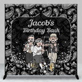 Aperturee - Aperturee Black Cashew Flower Custom Name Birthday Backdrop