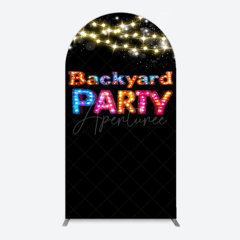 Aperturee - Aperturee Black Colorful Lighted Backyard Party Arch Backdrop
