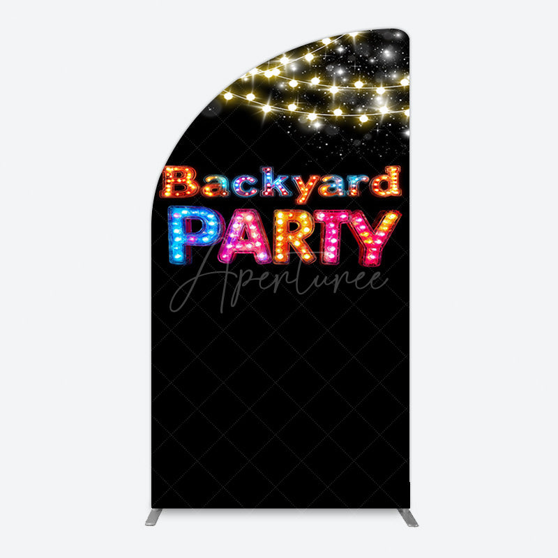 Aperturee - Aperturee Black Colorful Lighted Backyard Party Half Moon Arch Backdrop