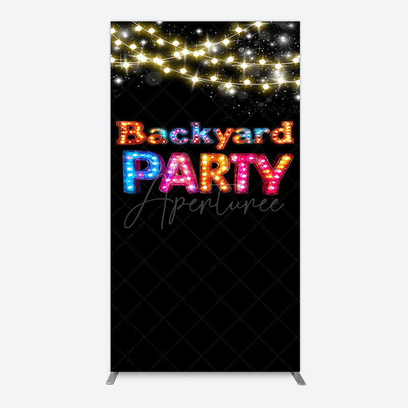 Aperturee - Aperturee Black Colorful Lighted Backyard Party Rectangle Backdrop