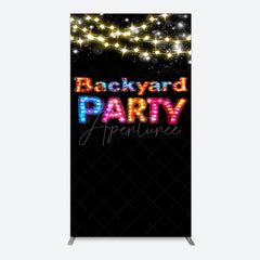 Aperturee - Aperturee Black Colorful Lighted Backyard Party Rectangle Backdrop