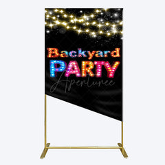 Aperturee - Aperturee Black Colorful Lighted Backyard Party Rectangle Backdrop