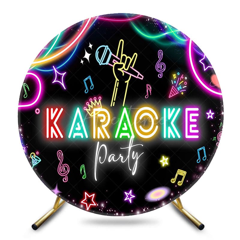 Aperturee - Aperturee Black Colorful Neon Round Karaoke Party Backdrop