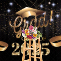Aperturee - Aperturee Black Curtain Gold Ribbon Congrats Grad Backdrop