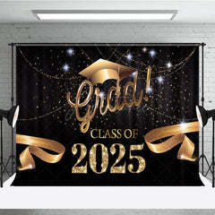 Aperturee - Aperturee Black Curtain Gold Ribbon Congrats Grad Backdrop