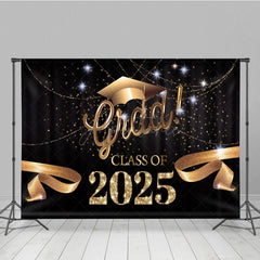 Aperturee - Aperturee Black Curtain Gold Ribbon Congrats Grad Backdrop
