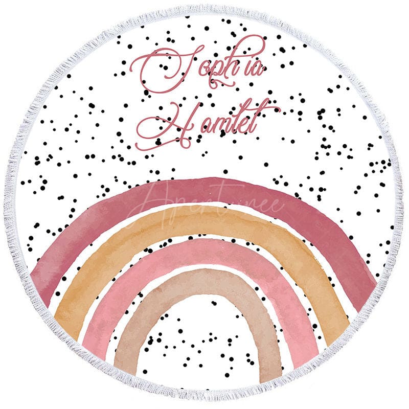 Aperturee - Aperturee Black Dots Watecolor Rainbow Print Round Beach Towel