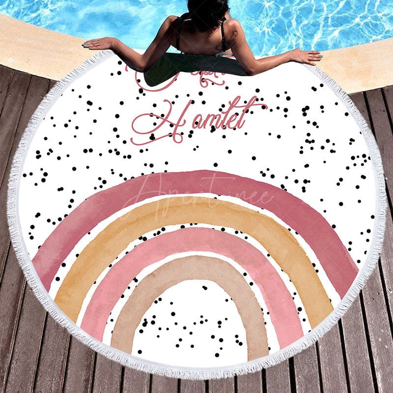 Aperturee - Aperturee Black Dots Watecolor Rainbow Print Round Beach Towel