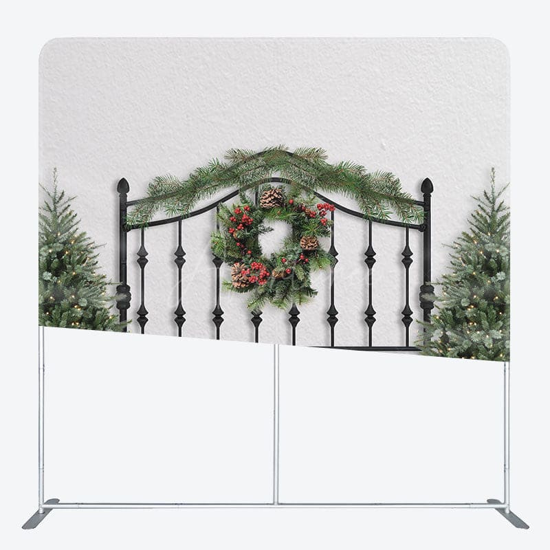 Aperturee - Aperturee Black Fence Christmas Wreath Pillow Cover Backdrop