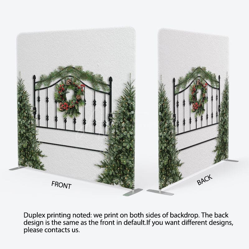 Aperturee - Aperturee Black Fence Christmas Wreath Pillow Cover Backdrop