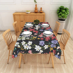 Aperturee - Aperturee Black Floral Rectangle Tablecloth Vibrant Spring Flower Table Cover Botanical Dining Room Decor