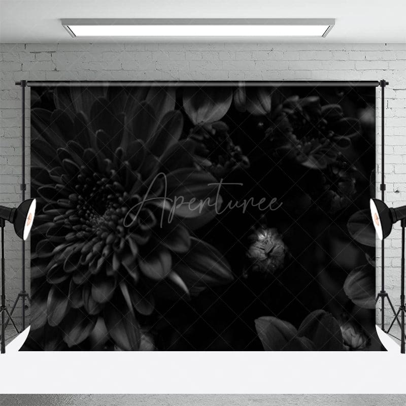 Aperturee - Aperturee Black Flowers Solemn Wooden Floor Combo Set Backdrop