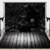 Aperturee - Aperturee Black Flowers Solemn Wooden Floor Combo Set Backdrop