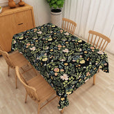 Aperturee - Aperturee Black Folk Art Floral Rectangle Tablecloth Symmetric Spring Flower Table Cover Vintage Boho Dining Decor