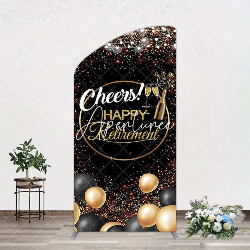 Aperturee - Aperturee Black Glitter Balloon Cheers Retirement Arch Backdrop