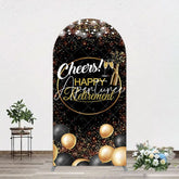 Aperturee - Aperturee Black Glitter Balloon Cheers Retirement Arch Backdrop