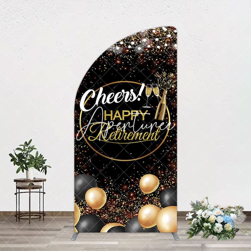 Aperturee - Aperturee Black Glitter Balloon Cheers Retirement Arch Backdrop