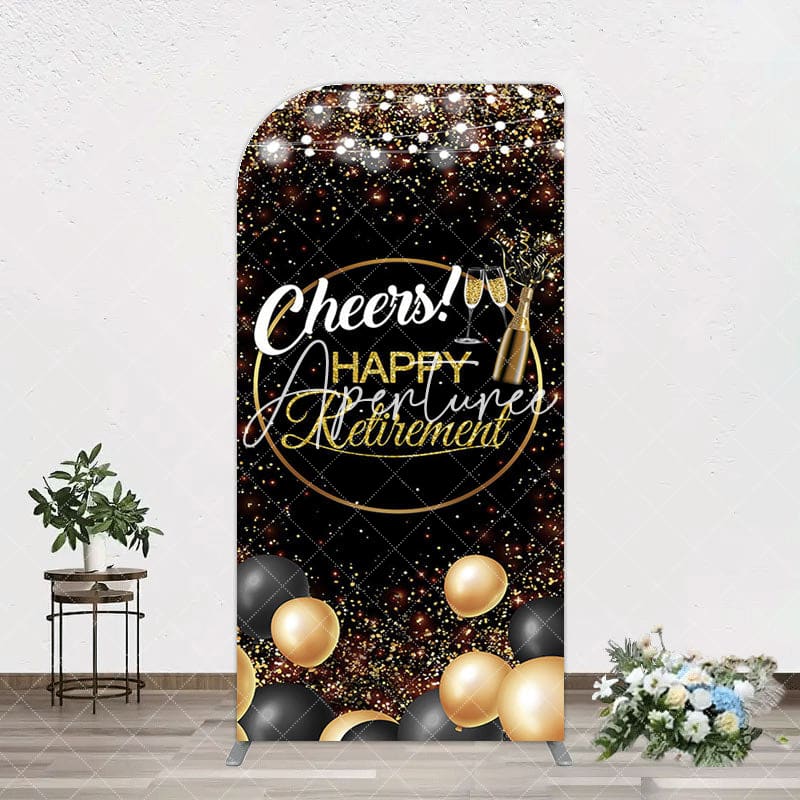 Aperturee - Aperturee Black Glitter Balloon Cheers Retirement Arch Backdrop