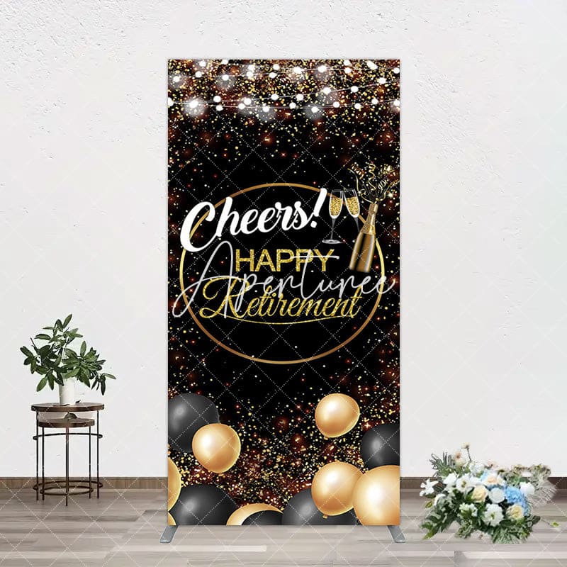 Aperturee - Aperturee Black Glitter Balloon Cheers Retirement Arch Backdrop