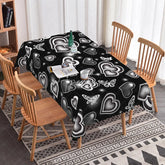 Aperturee - Aperturee Black Glowing Heart Butterfly Rectangle Tablecloth Neon Light Love Pattern Modern Gothic Dining Decor