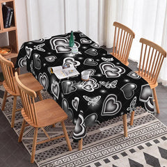 Aperturee - Aperturee Black Glowing Heart Butterfly Rectangle Tablecloth Neon Light Love Pattern Modern Gothic Dining Decor