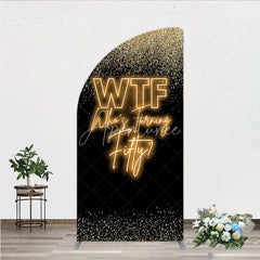 Aperturee - Aperturee Black Gold 50th Birthday Half Moon Arch Backdrop Neon Text Funny Quote Background Adult Milestone Party Half Moon