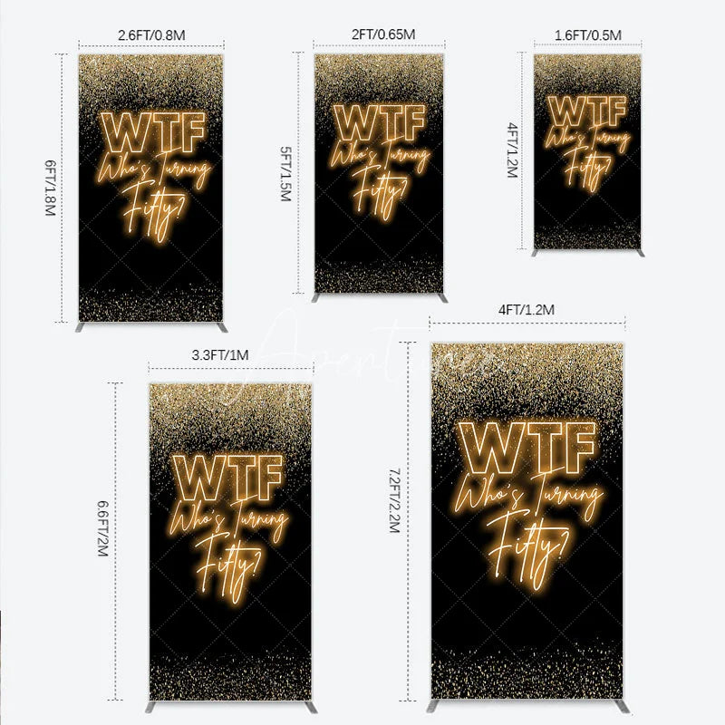 Aperturee - Aperturee Black Gold 50th Birthday Rectangle Backdrop Neon Text Funny Quote Background Adult Milestone Party Rectangle Cover