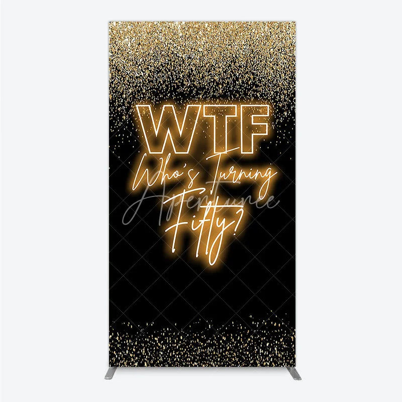Aperturee - Aperturee Black Gold 50th Birthday Rectangle Backdrop Neon Text Funny Quote Background Adult Milestone Party Rectangle Cover