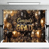Aperturee - Aperturee Black Gold Balloon Bachelor Cap Congrats Grad Backdrop