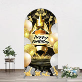 Aperturee - Aperturee Black Gold Balloon Gift Crown Birthday Arch Backdrop