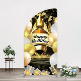 Aperturee - Aperturee Black Gold Balloon Gift Crown Birthday Half Moon Arch Backdrop