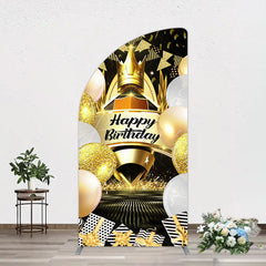 Aperturee - Aperturee Black Gold Balloon Gift Crown Birthday Half Moon Arch Backdrop