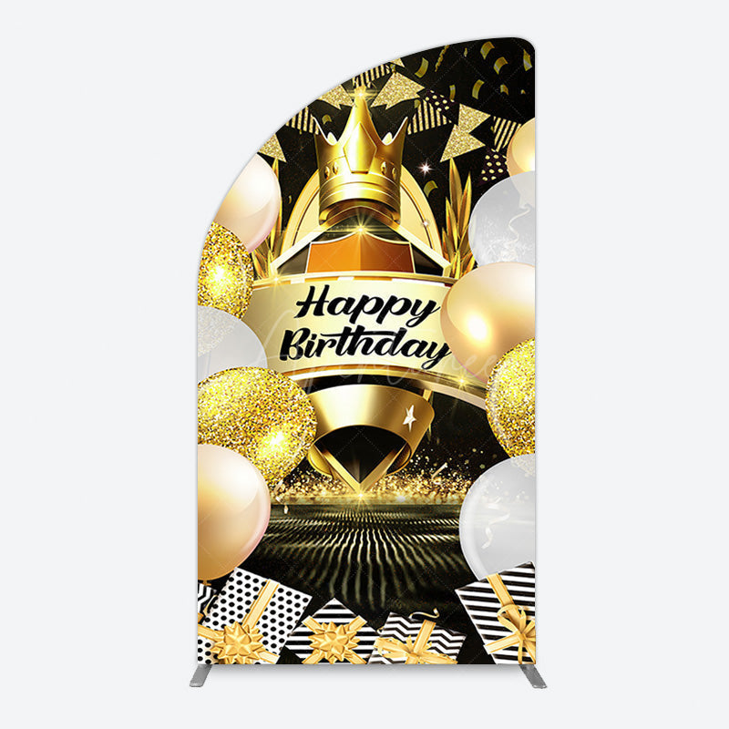Aperturee - Aperturee Black Gold Balloon Gift Crown Birthday Half Moon Arch Backdrop