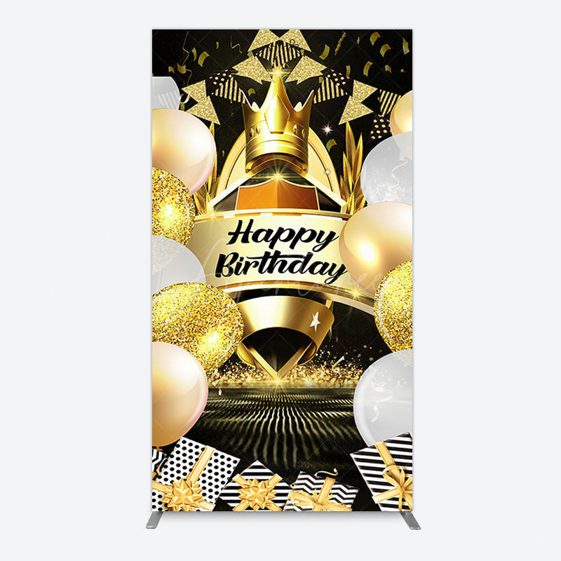 Aperturee - Aperturee Black Gold Balloon Gift Crown Birthday Rectangle Backdrop