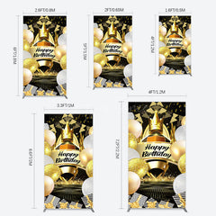 Aperturee - Aperturee Black Gold Balloon Gift Crown Birthday Rectangle Backdrop