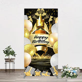 Aperturee - Aperturee Black Gold Balloon Gift Crown Birthday Rectangle Backdrop