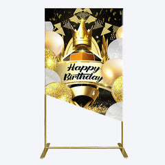 Aperturee - Aperturee Black Gold Balloon Gift Crown Birthday Rectangle Backdrop
