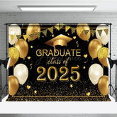 Aperturee - Aperturee Black Gold Balloon Glitter Cheers Graduation Backdrop