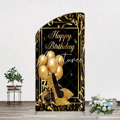 Aperturee - Aperturee Black Gold Balloon High Heel Birthday Arch Backdrop
