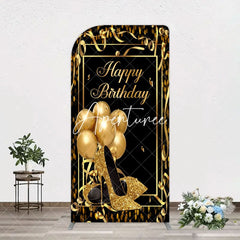 Aperturee - Aperturee Black Gold Balloon High Heel Birthday Arch Backdrop