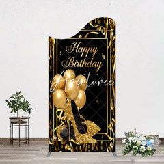 Aperturee - Aperturee Black Gold Balloon High Heel Birthday Arch Backdrop
