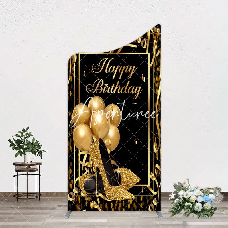 Aperturee - Aperturee Black Gold Balloon High Heel Birthday Arch Backdrop